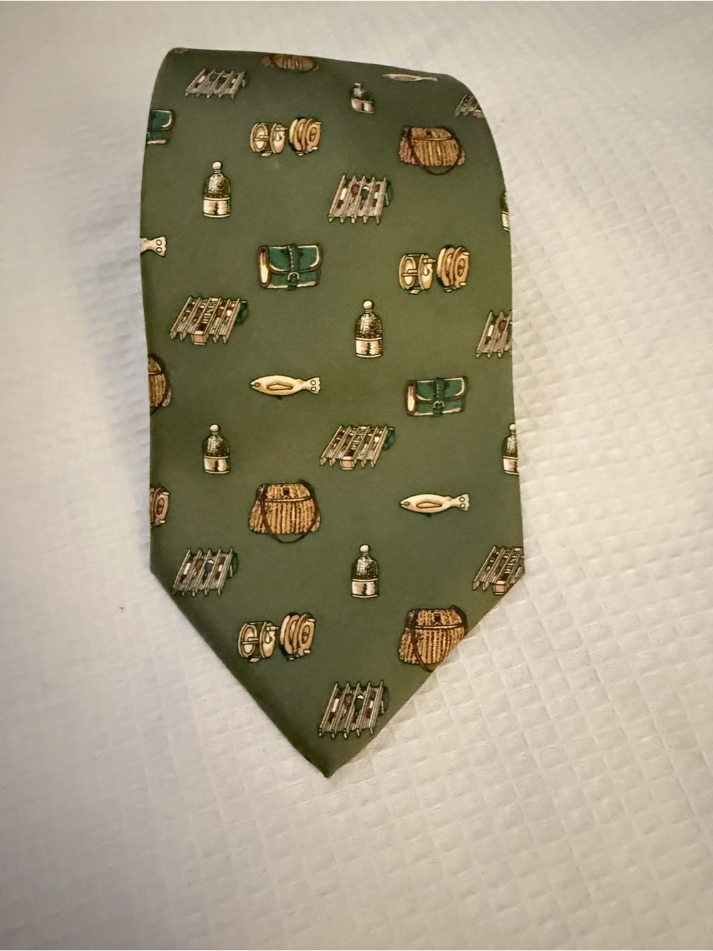 Vintage Wathne Olive Green Novelty Tie with Gold and Teal Accents